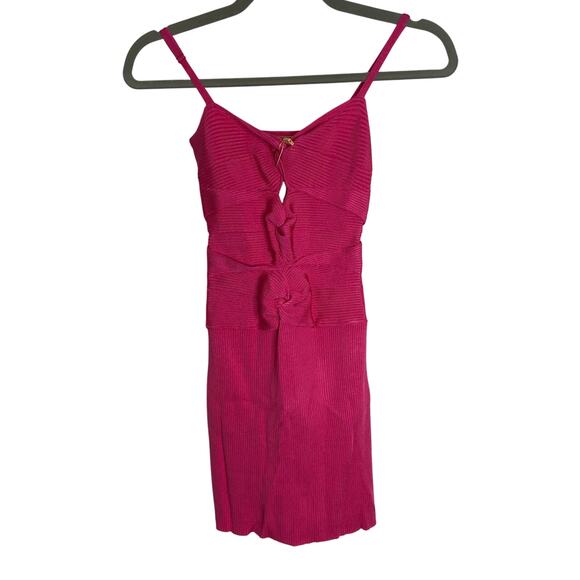 Cult Gaia Zenda Knotted Rib Knit Dress Cut Out Adjustable Strap Rose Pink Size S - Picture 5 of 11